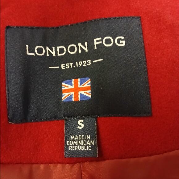 London Fog Women's Peacoat Size Small Red Wool Blend Winter Coat Fringe Scarf - Picture 4 of 7